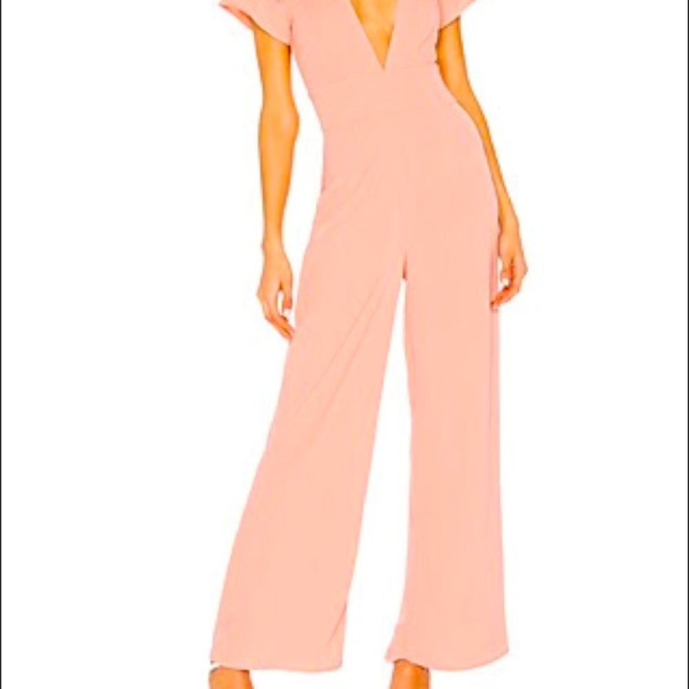 Superdown deep v neck jumpsuit.